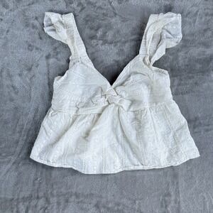 White Eyelet Island Cotton Top | Cottagecore Romantic Ruffle Aesthetic Blouse M